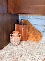 Hand Painted Mexican Talavera Scalloped Rim Vase, Light Brown & White Signature Floral