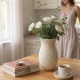 Hand Painted Mexican Talavera Flower Vase, Ivory & White Cielito Lindo