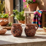 Hand Painted Talavera Cantarito Coffee Mug, Brown & Dark Chocolate Cielito Lindo, Butterfly – Set of 2