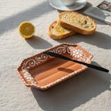 Hand Painted Mexican Talavera Small Tray, Brown & White Signature Floral