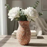 Hand Painted Mexican Talavera Flower Vase, Brown & White Cielito Lindo