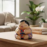 Hand Painted Mexican Talavera Sitting Chubby Figure “Gordita” (Varying Design)