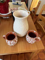 Hand Painted Mexican Talavera Flower Vase, Ivory Cream & White Cielito Lindo