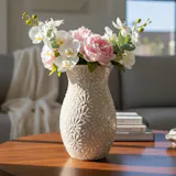 Hand Painted Mexican Talavera Flower Vase, Ivory Cream & White Cielito Lindo