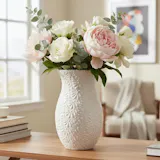 Hand Painted Mexican Talavera Flower Vase, Ivory & White Cielito Lindo