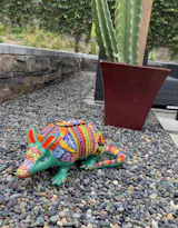 Hand Painted Mexican Talavera Armadillo Animal Sculpture Figure, Teal