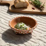 Hand Painted Mexican Talavera Mini “Molcajete” Salsera Bowl, Brown & White, Cielito Lindo