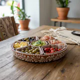 Hand Painted Mexican Talavera Round Multi-Compartment Tray, Brown & White Cielito Lindo