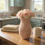 Hand Painted Talavera Flower Vase, Ivory & Pink Cielito Lindo