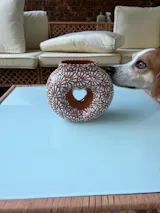 Hand Painted Mexican Talavera Heart Donut Vase, Brown & White Cielito Lindo