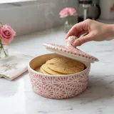 Hand Painted Talavera Tortilla Warmer “Tortillero”, Ivory & Pink Cielito Lindo