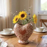 Hand Painted Mexican Talavera Heart Vase, Brown & White Cielito Lindo
