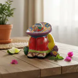 Hand Painted Talavera Small Mexican Sleeping Man Figure “Panchito”, Yellow & Red
