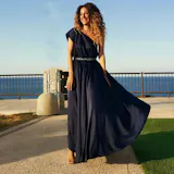 Abito Red Carpet Monospalla Lungo in satin con spacco laterale blu notte