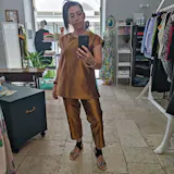 61. Set completo top lungo e pantalone 100% seta bronzo - PREORDINA
