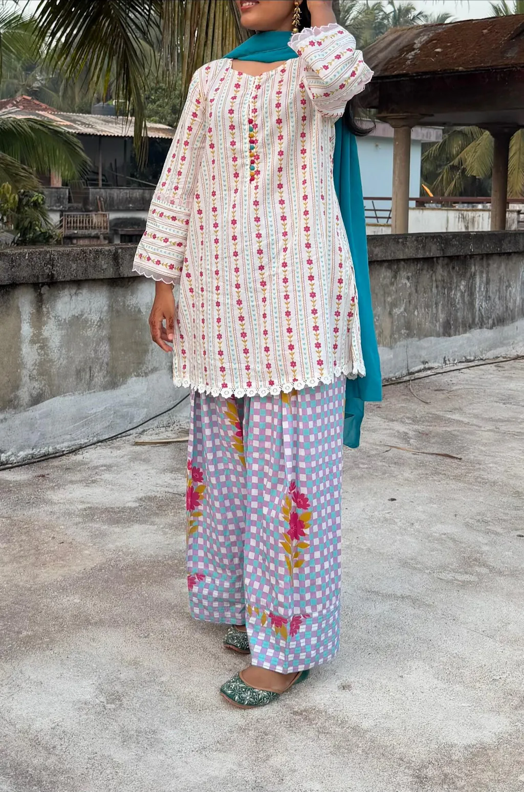 Blush Pink Botanical Stripe Scalloped Co-ord Set