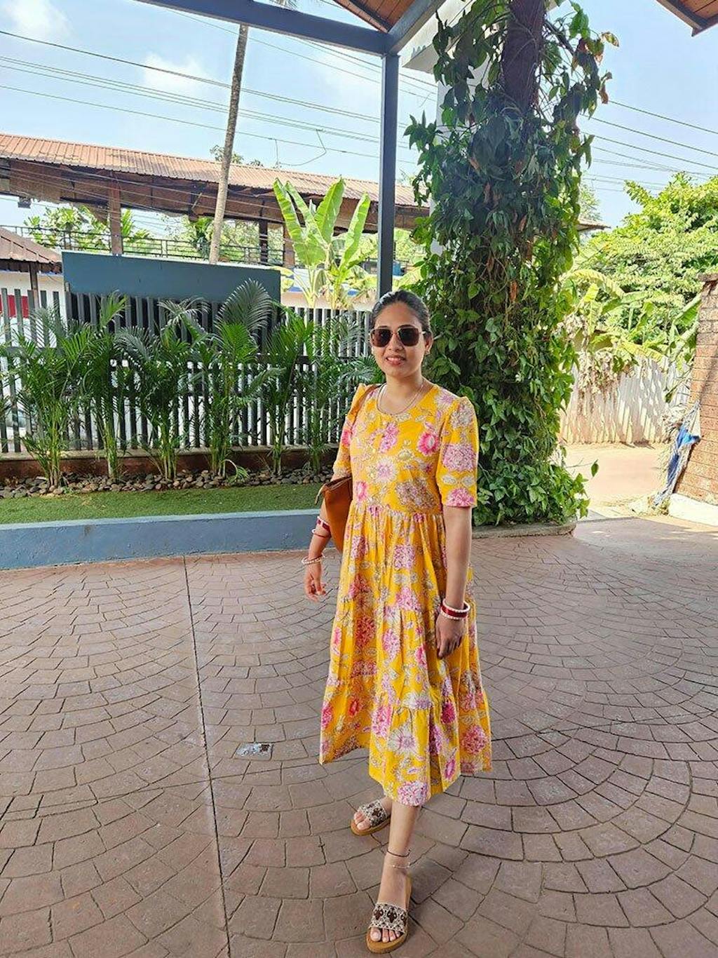 Yellow Floral Printed Cotton Dress