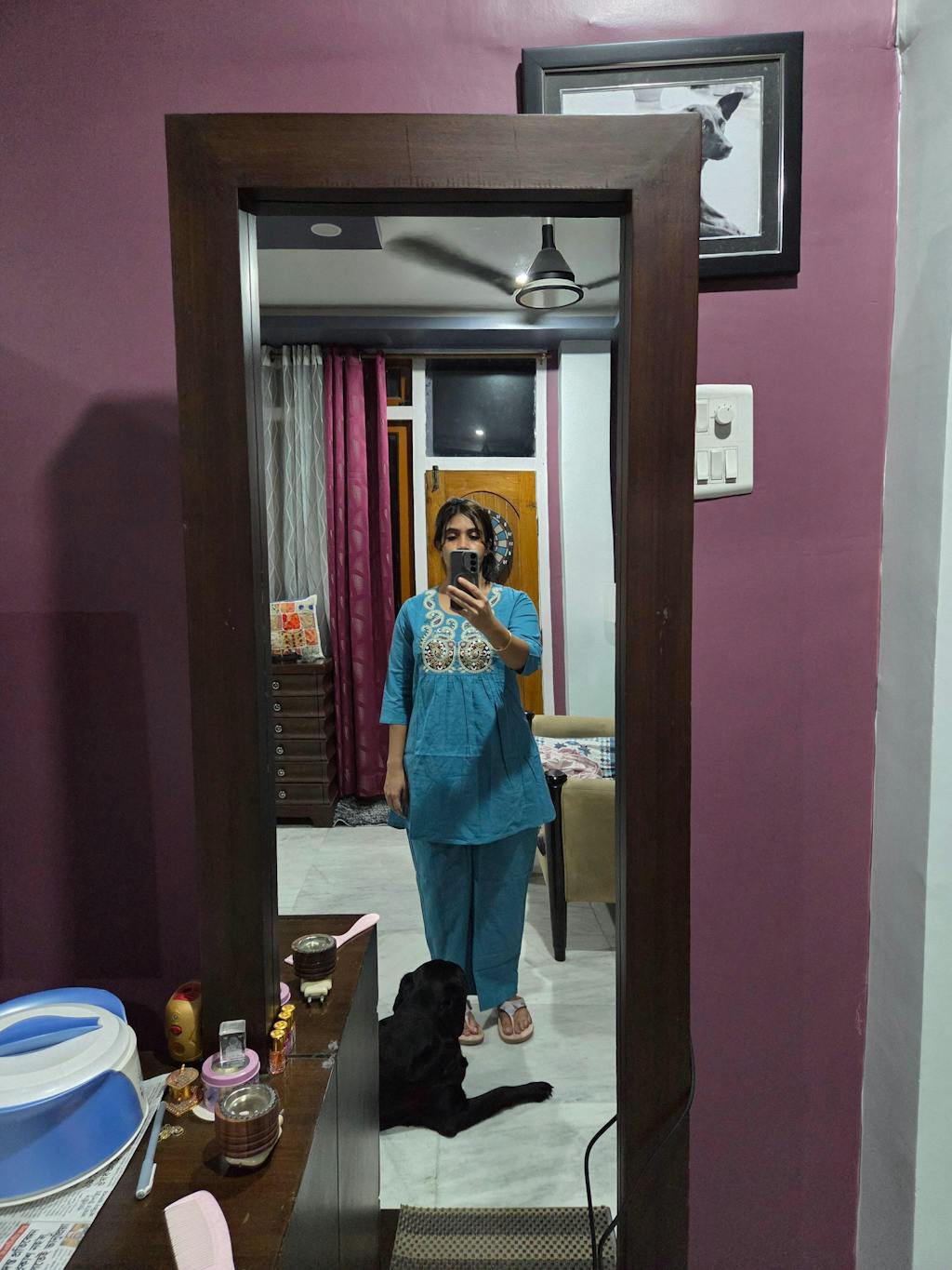 Blue Embroidered Cotton Co-Ord Set