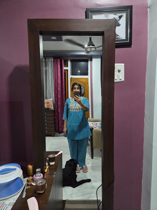 Blue Embroidered Cotton Co-Ord Set