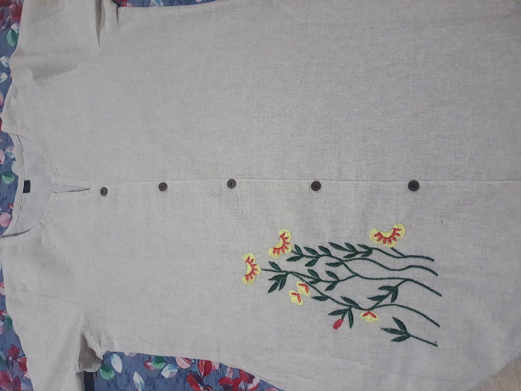 Light Gray Khadi Cotton Embroidered Dress