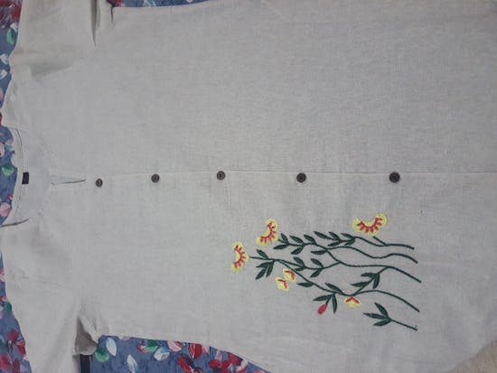 Light Gray Khadi Cotton Embroidered Dress