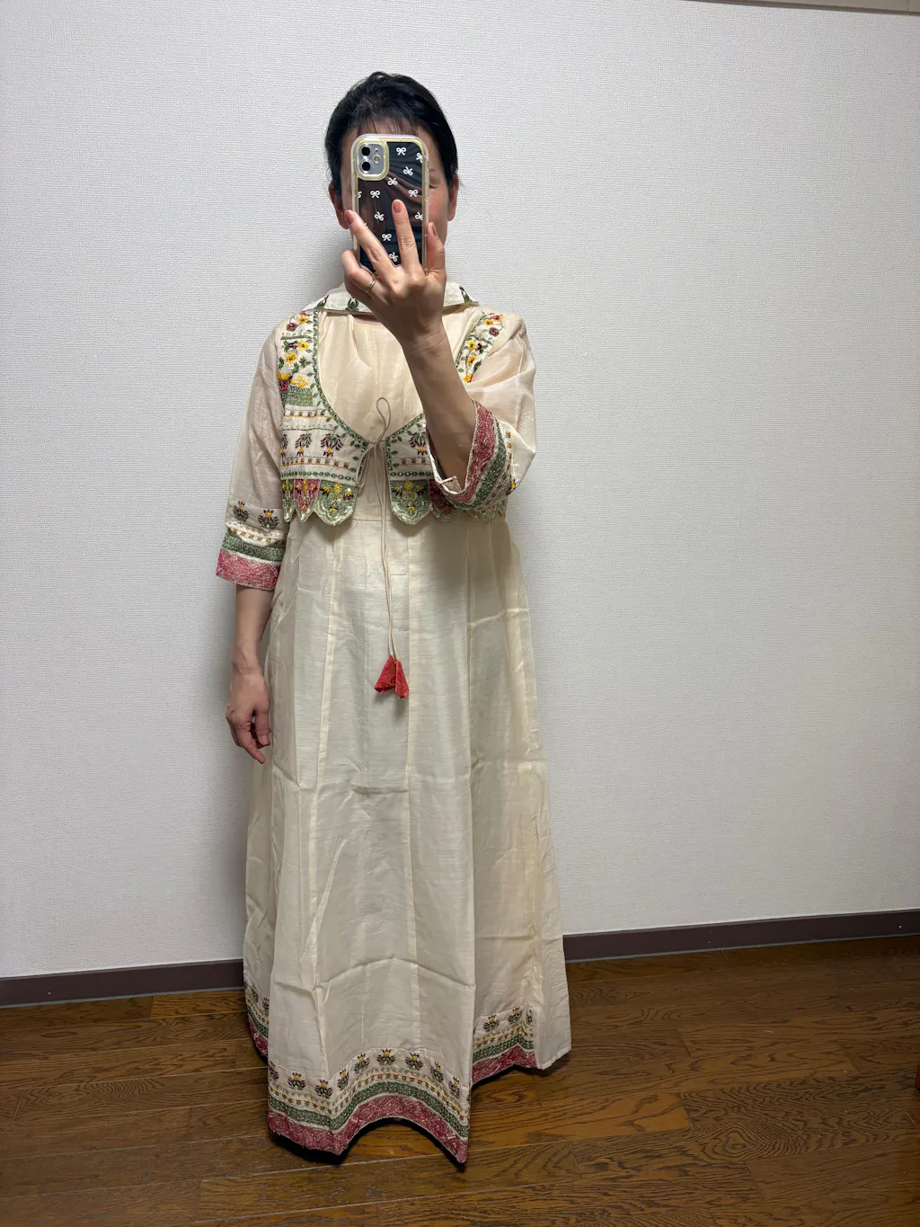 Ivory White Chanderi Silk Embroidered Dress with Dupatta