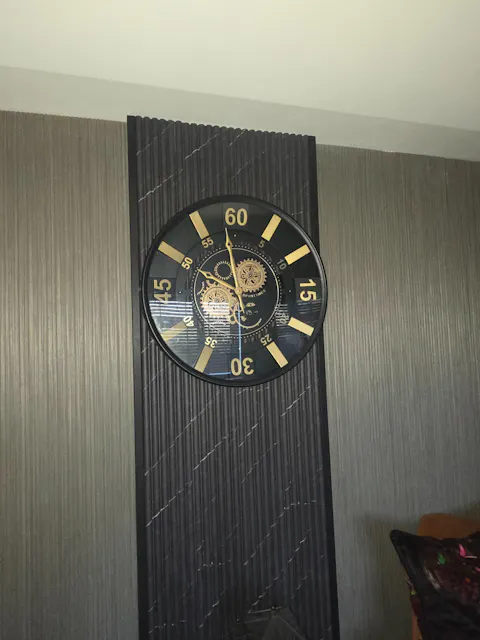 Tempered Glass Black & Gold Gears Wall Clock - 60cm
