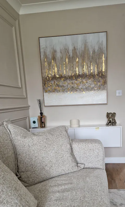Gold Painting on Canvas with Light Wood Frame - 100 x 100cm