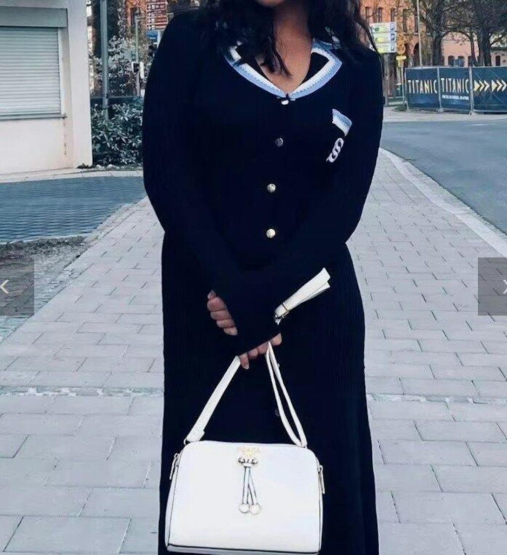 Women Polo Dress Single Breasted Pocket Design Bodycon Knitted Dress Sweater Midi Dress