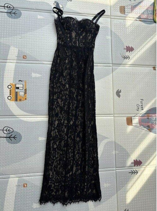 Sexy Spaghetti Strap Square Neck Lace Long Dress Women Black Floral Lace Bodycon Dress