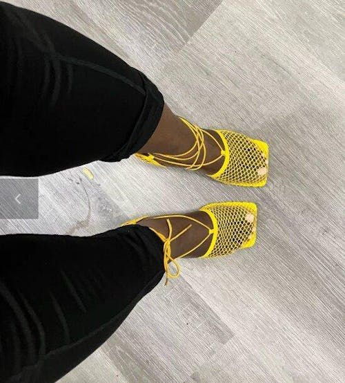 Fish Net Square Toe Heels Sandals Female Square Toe High Heel Lace Up High Heels