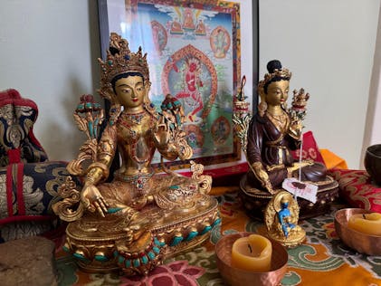 13.39 Inches Golden White Tara Statue | Longevity Deity for Healing