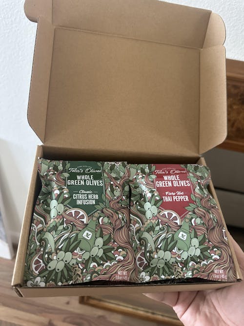 Cracked Green Olive Snacks, Citrus Herb & Thai Pepper Variety Pack (1.6oz, 6 Pack)