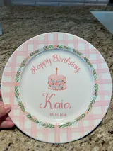 Personalized Baby Girl Ceramic Birthday Plate - Custom Name & Floral Keepsake Gift - BCP77