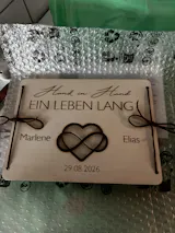 Geldgeschenkkarte Hochzeit aus Holz „Hand in Hand“