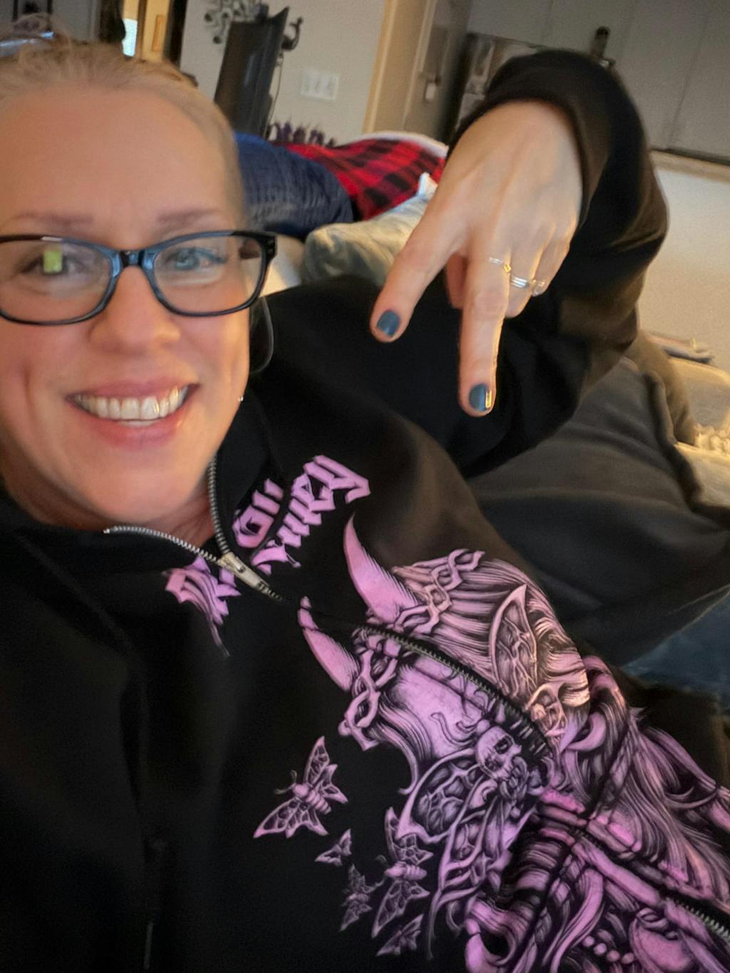 Moth Lady Zip Up Hoodie with Printed Sleeves