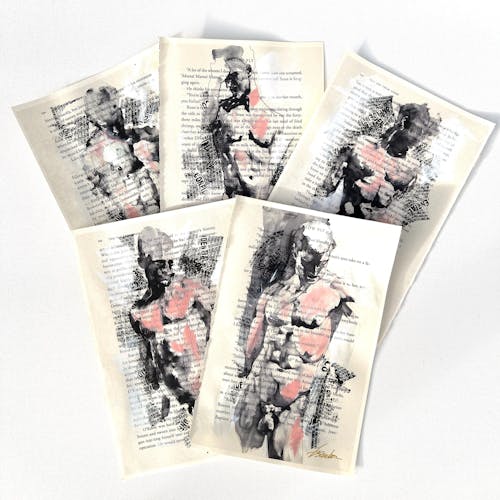 Set of 5 Male Figure Prints on Recycled Book Pages – Art Prints