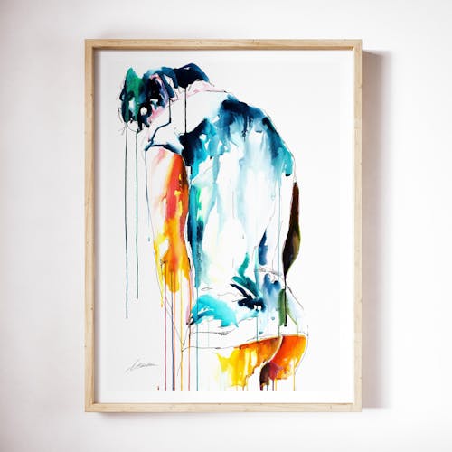 Back View of Male Figure Draped in Cloth with Bowed Head - Art Print