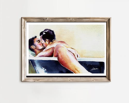 Lovers in a Bathtub Embracing the Moment - Art Print