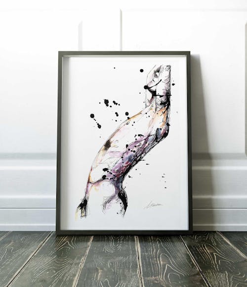 Abstract Male Figure in Fluid Motion with Splattered Accents - Art Print