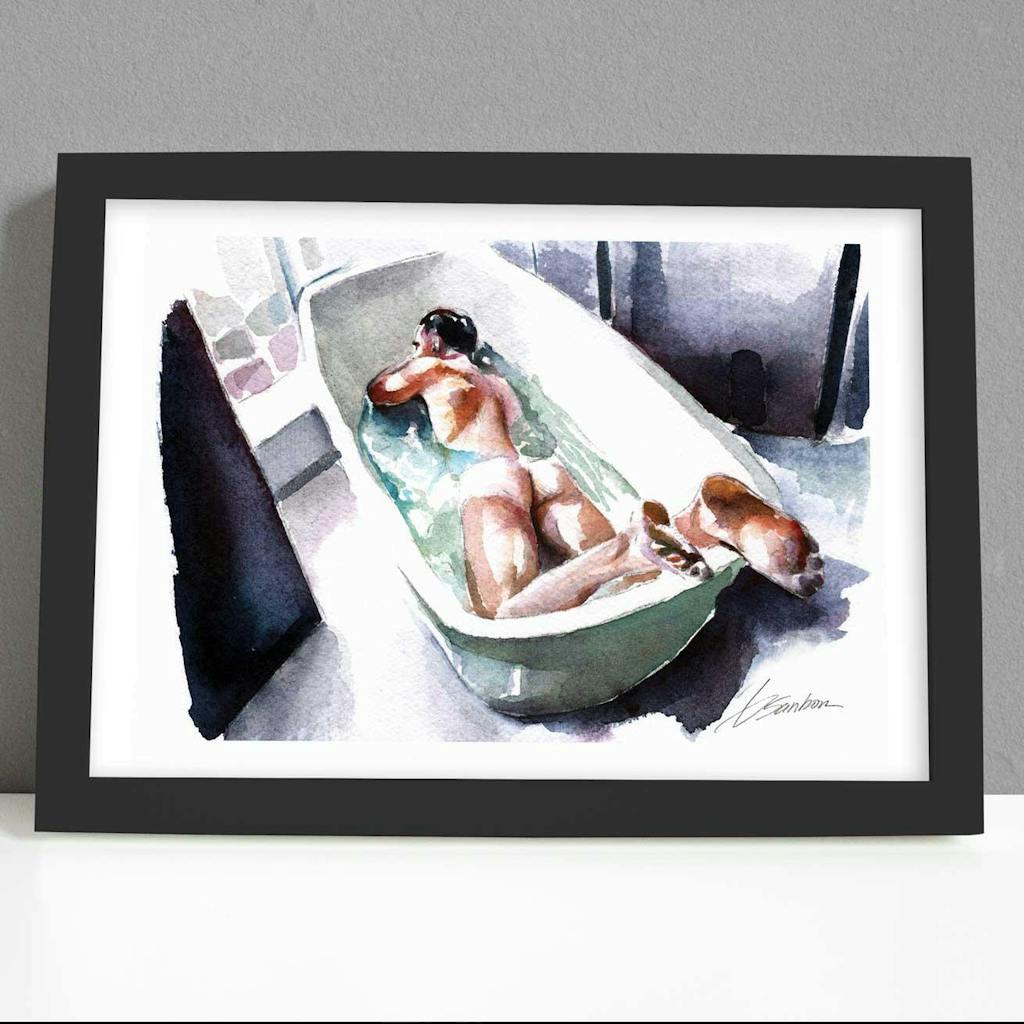 Soothing Escape: A Man in a Bathtub Giclee Art Print