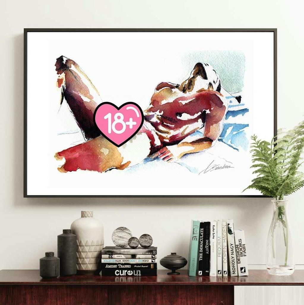 Reclined Nude Male Resting in Sunlight - Art Print