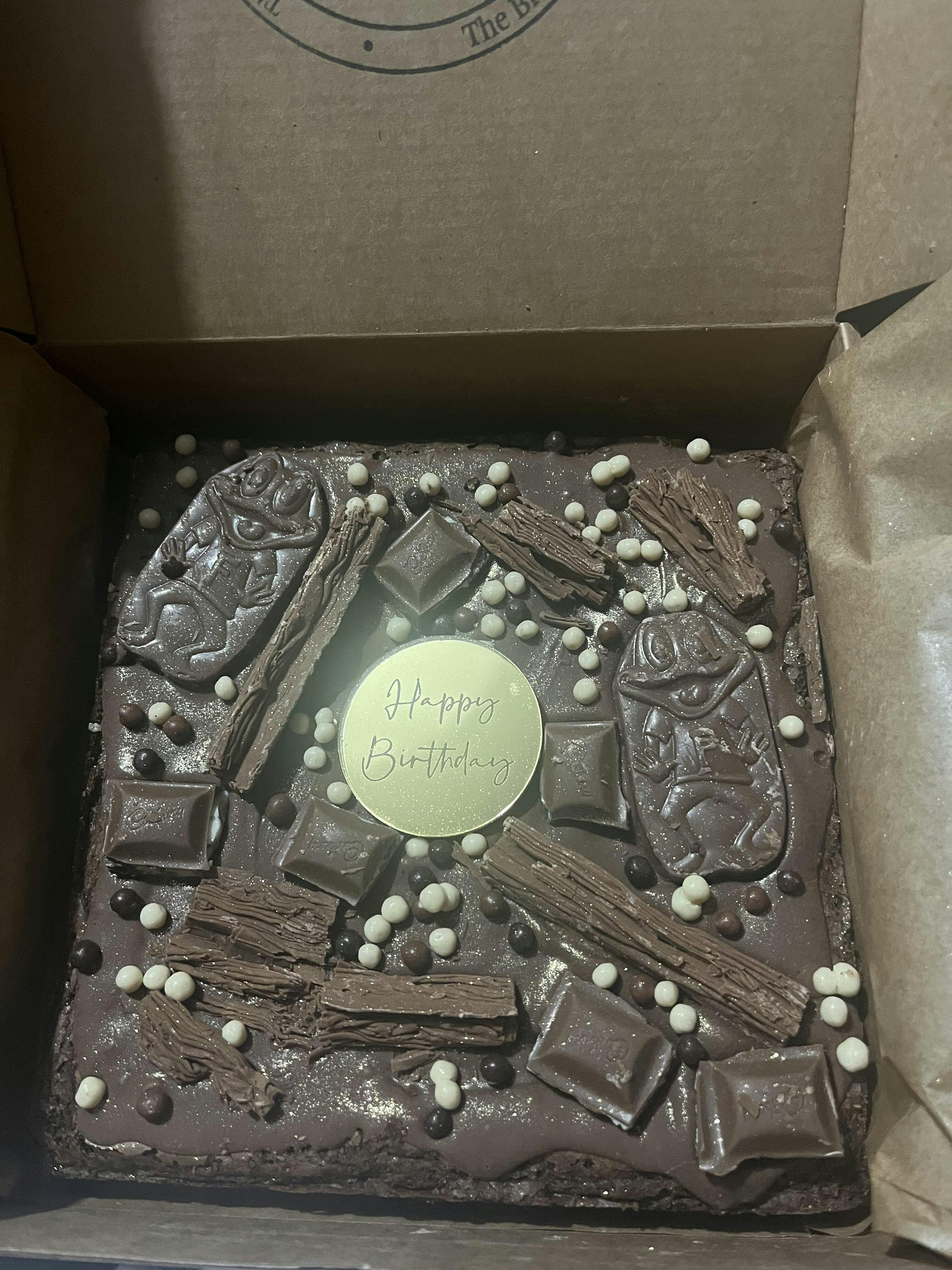 Postal Brownie Box Caramel Birthday Brownie Slab. Delivered to your The Brownie Box UK