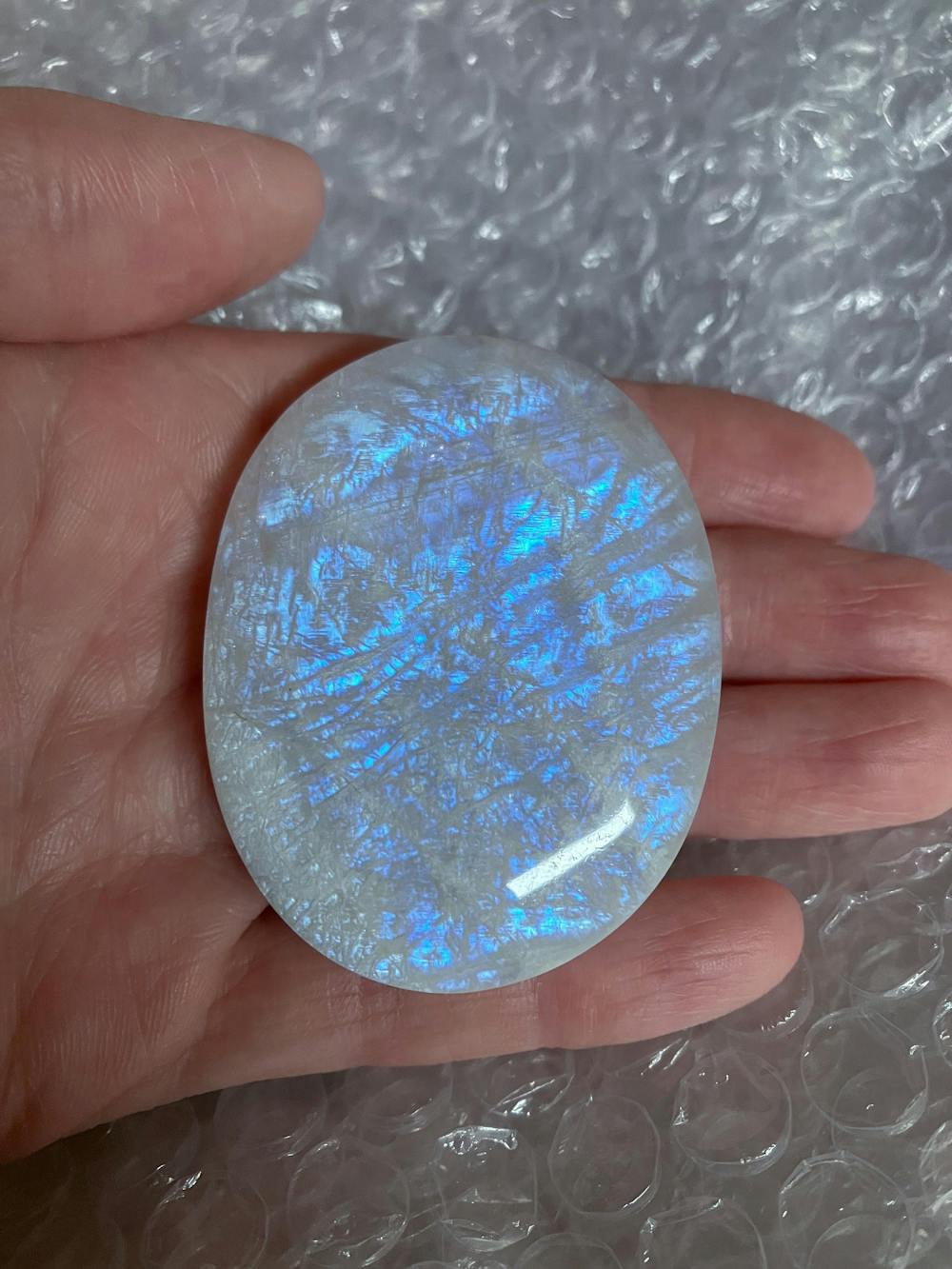 High Grade Flashy Blue Moonstone Palm Stone