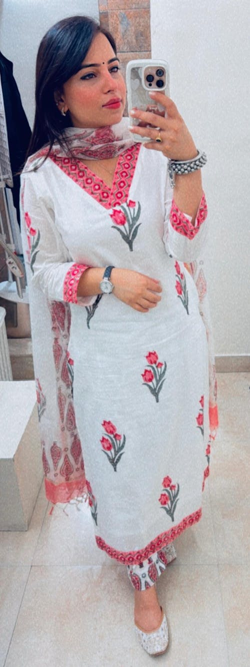 "Sarika" Red Cotton Kurta Set(2pc)