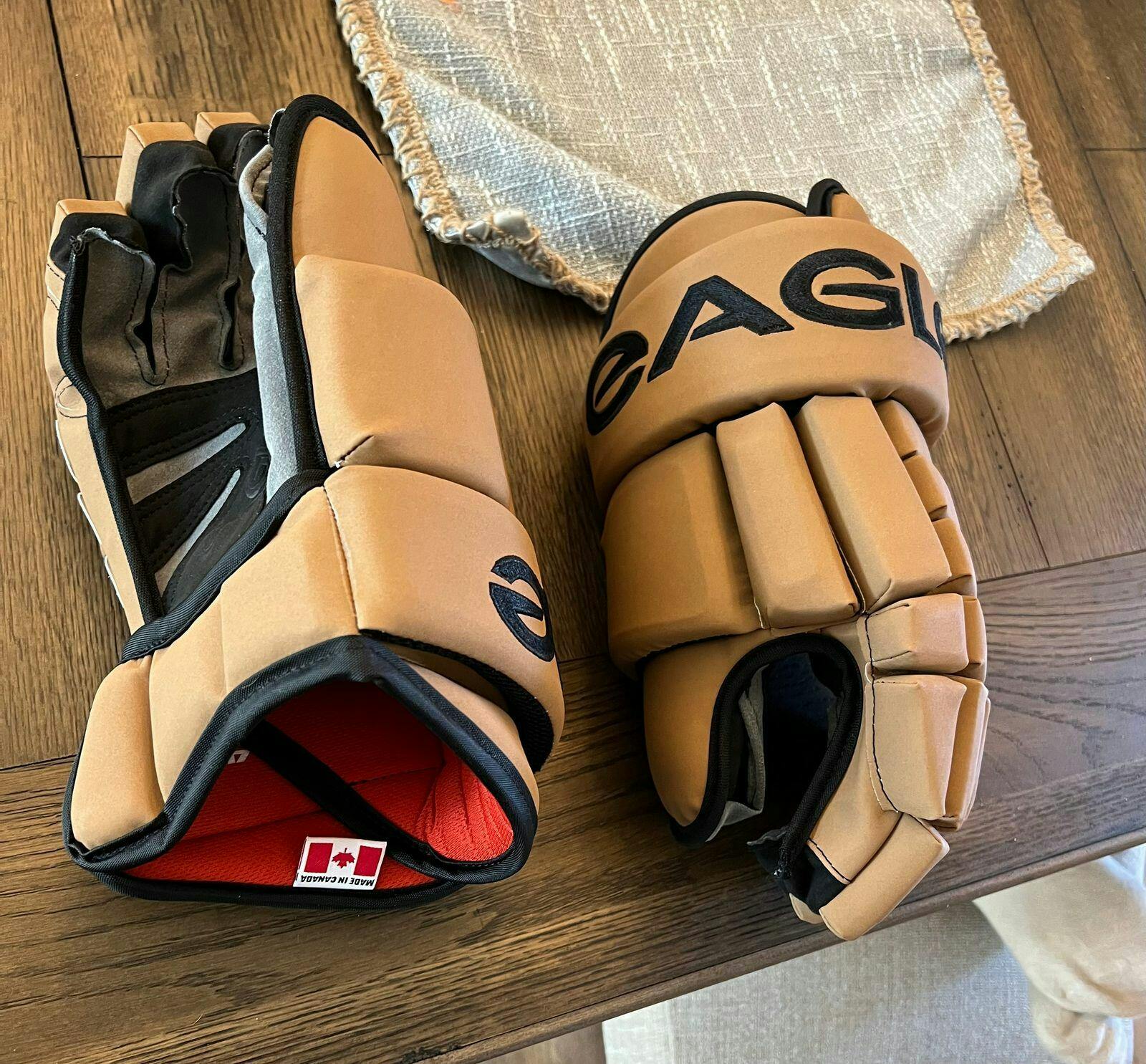 Eagle Custom Aero Dark Brown Leather Hockey Gloves MSH3 Palms 13" 14" Glove 