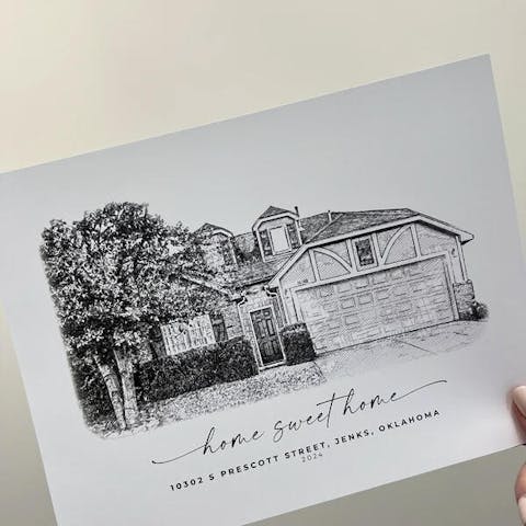 Black and White Sketch House Portrait