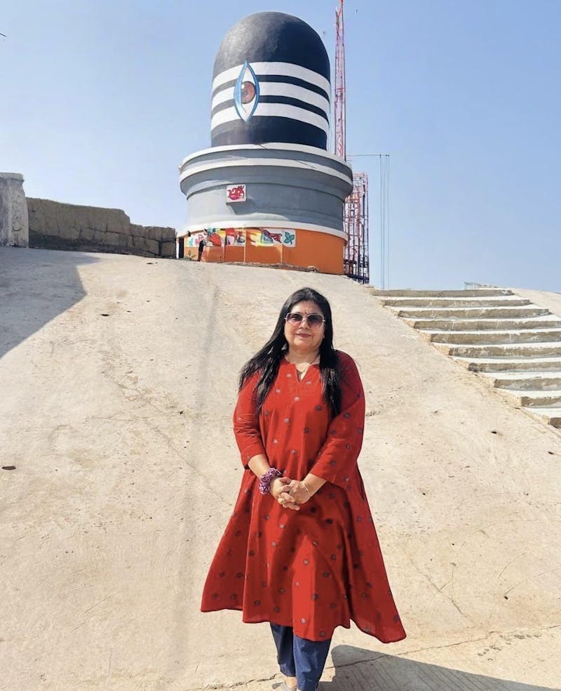 Kamal Red Ajrakh Cotton Kali Kurta with Hand Embroidery