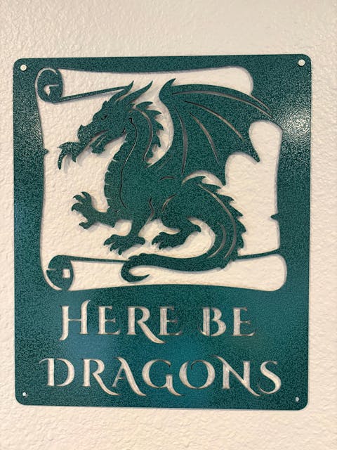 Here Be Dragons Metal Wall Sign -  Bold Fantasy Decor