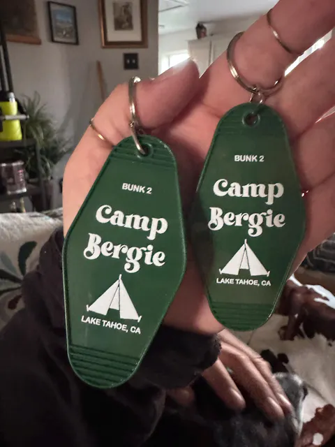 Set of 10 Camp Bachelorette Favors Retro Motel Keychains Custom Glamping Camping Outdoorsy Mountain Bach Adventure Asheville Lake House Tent